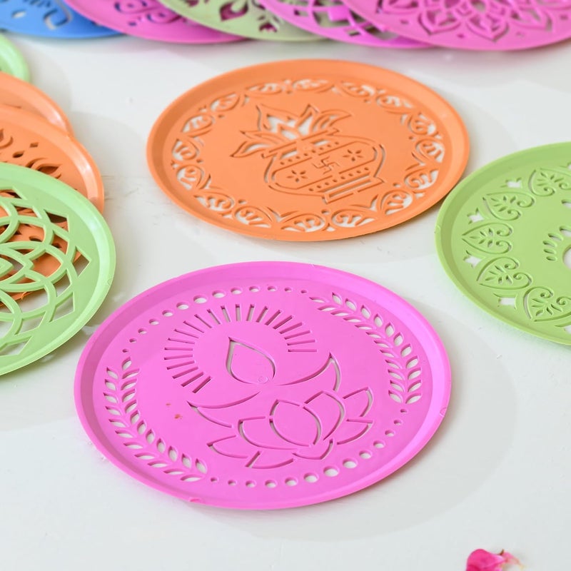 Craftam Different Design Ready to Draw Rangoli Making Stencils, Rangoli Plastic Stencils for Floor Decoration (Set of 12, Size 6 Inch) - Image 2