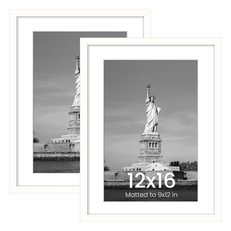 ENJOYBASICS 12x16 Picture Frame Display Poster 9x12 with Mat or 12 x 16 Without Wall Gallery Photo Frames White 2 Pack