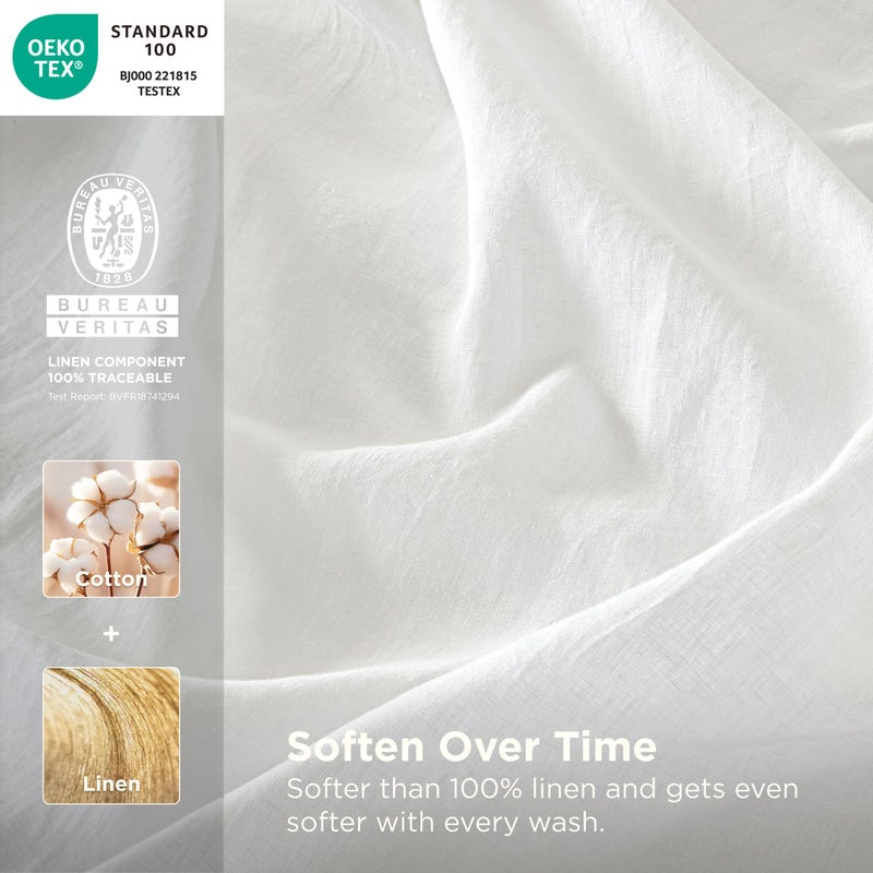 Bedsure Queen Bed Sheets, Cotton Linen Sheet Set, Breathable & Durably, Anti - Pilling & Soft, Deep Pocket Queen Fitted Bedsheets Up to 16 Inches, 4 Pieces, Pure White - Image 2