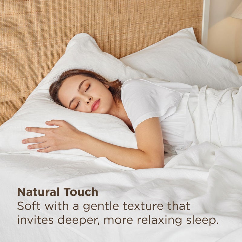 Bedsure Queen Bed Sheets, Cotton Linen Sheet Set, Breathable & Durably, Anti - Pilling & Soft, Deep Pocket Queen Fitted Bedsheets Up to 16 Inches, 4 Pieces, Pure White - Image 3