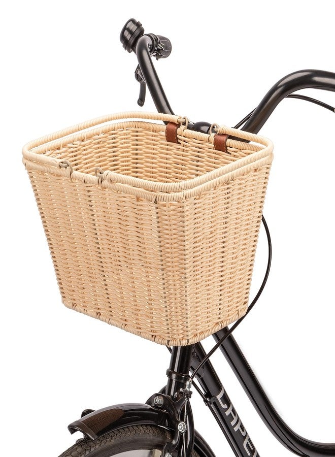 CXWXC Bike Basket - Durable Front Bicycle Bike Baskets - Handmade Woven Wicker Bike Basket with Adjustable Leather Straps (Brown) - Image 1