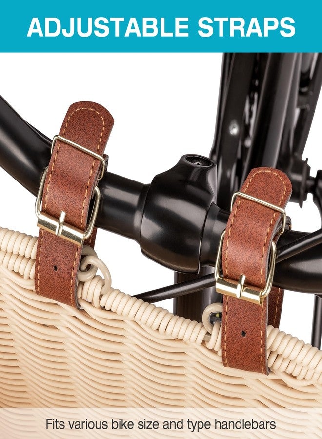 CXWXC Bike Basket - Durable Front Bicycle Bike Baskets - Handmade Woven Wicker Bike Basket with Adjustable Leather Straps (Brown) - Image 3