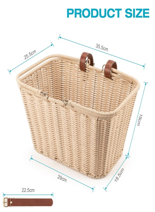 CXWXC Bike Basket - Durable Front Bicycle Bike Baskets - Handmade Woven Wicker Bike Basket with Adjustable Leather Straps (Brown) - Image 5