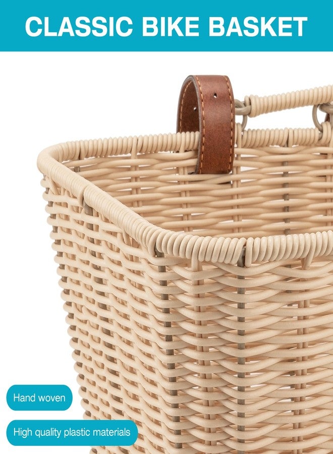 CXWXC Bike Basket - Durable Front Bicycle Bike Baskets - Handmade Woven Wicker Bike Basket with Adjustable Leather Straps (Brown) - Image 4