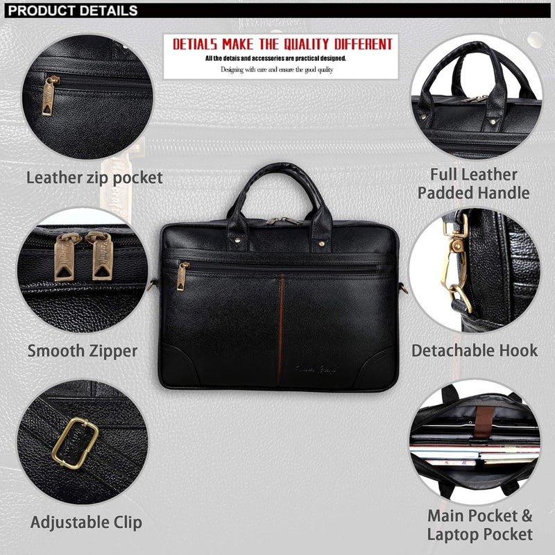 Hard Craft Messenger Office Laptop Bag for Men PU Leather Business Executive Briefcase Laptopbags Corporate Official Sling Side Shoulder File HandBag for Man Supports Laptop Upto 15.6 inches - Image 2