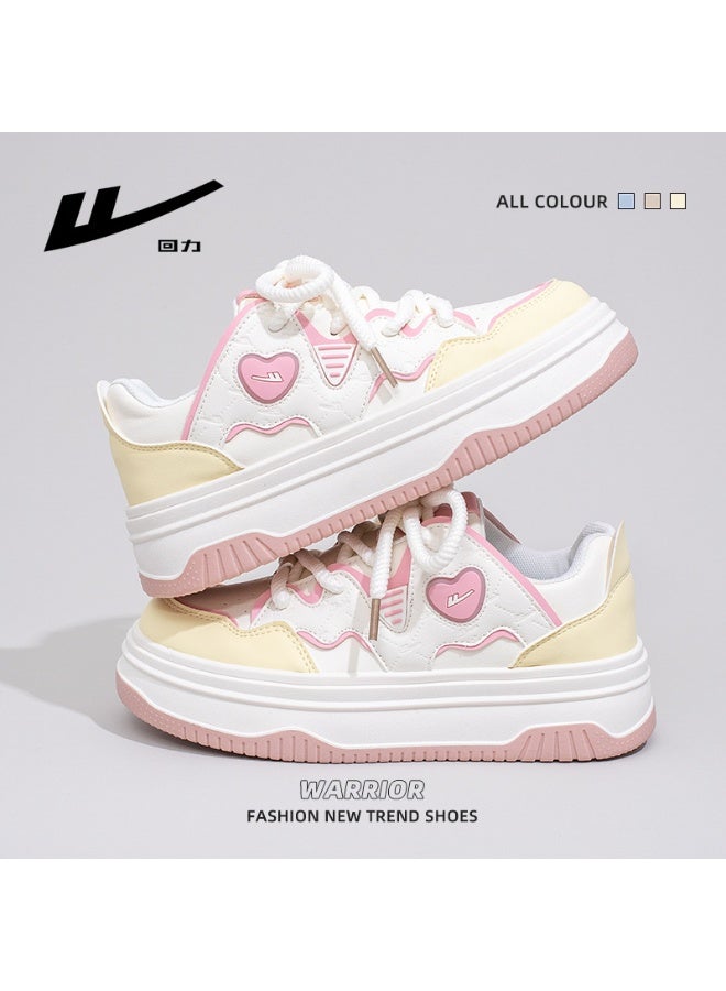 Warrior Women's Cute Heart Platform Sneakers - Pastel Pink & Yellow Chunky Casual Shoes, Trendy Fashion Sneakers for Ladies
