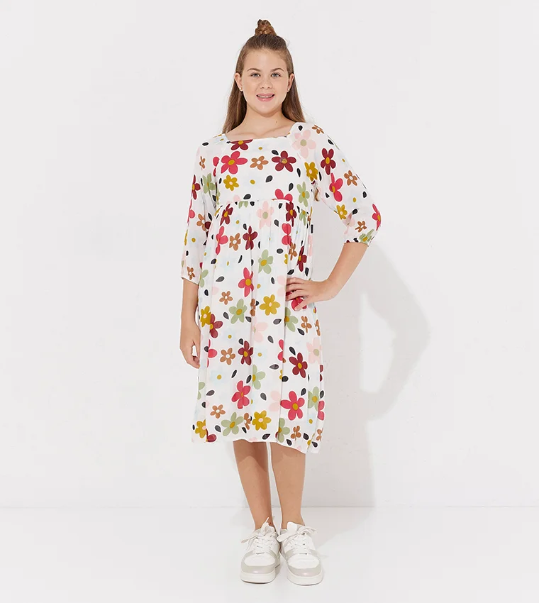 BEVERLY HILLS POLO CLUB Beverly Hills Polo Club Floral Printed Square Neck Midi Dress
