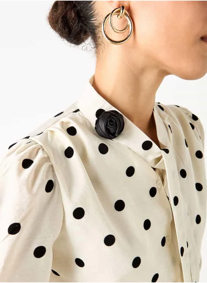 2Xtremz 2Xtremz All-Over Polka Dot Print Top with Pussybow Neck