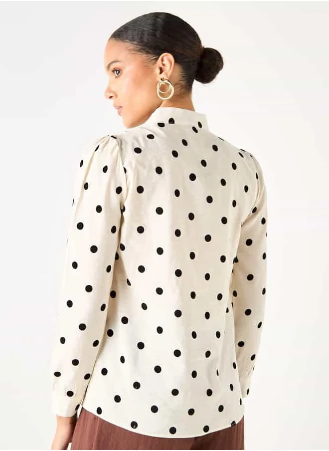 2Xtremz 2Xtremz All-Over Polka Dot Print Top with Pussybow Neck