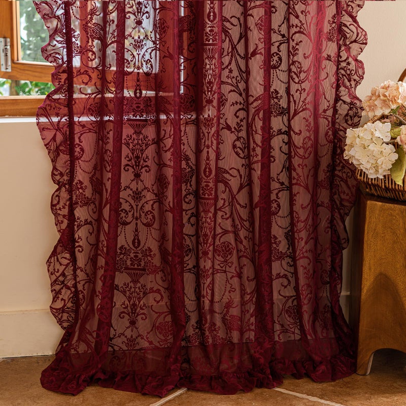 TUDECO Burgundy Sheer Curtains 84 Inches Long for Living Room - Luxury Modern Maroon Red Sheer Curtains for Bedroom, Aesthetic Tulle Rod Pocket Light Filtering Farmhouse Red Drapes, 59 x 84 Inch - Image 5