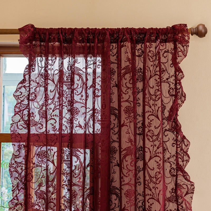 TUDECO Burgundy Sheer Curtains 84 Inches Long for Living Room - Luxury Modern Maroon Red Sheer Curtains for Bedroom, Aesthetic Tulle Rod Pocket Light Filtering Farmhouse Red Drapes, 59 x 84 Inch - Image 2