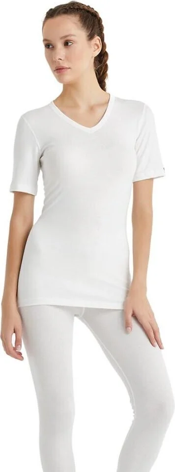 بلاك سباد V Neck Short Sleeve Unisex White Thermal Underwear C3T6N2O1