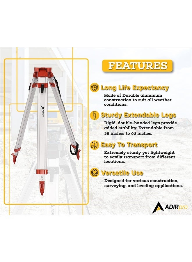 AdirPro Universal Survey Tripod – Aluminum Laser Level Tripod – Transit Level Tripod - Quick Clamp - Heavy Duty Contractor Tripod 5/8” x 11” Thread (Orange) - Image 3