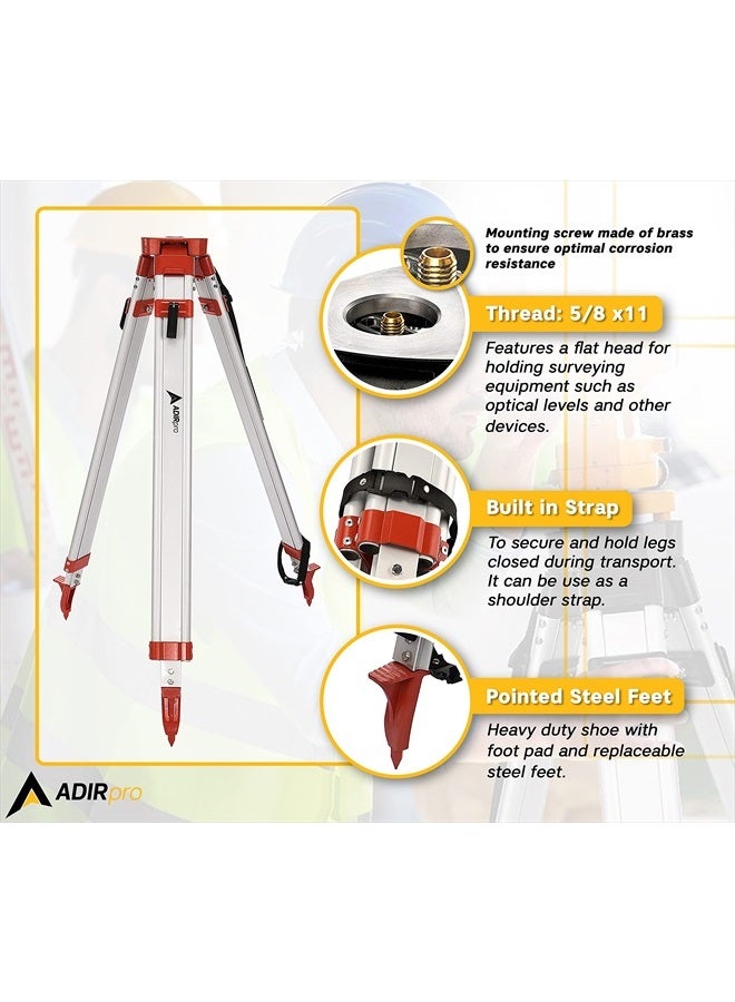 AdirPro Universal Survey Tripod – Aluminum Laser Level Tripod – Transit Level Tripod - Quick Clamp - Heavy Duty Contractor Tripod 5/8” x 11” Thread (Orange) - Image 2