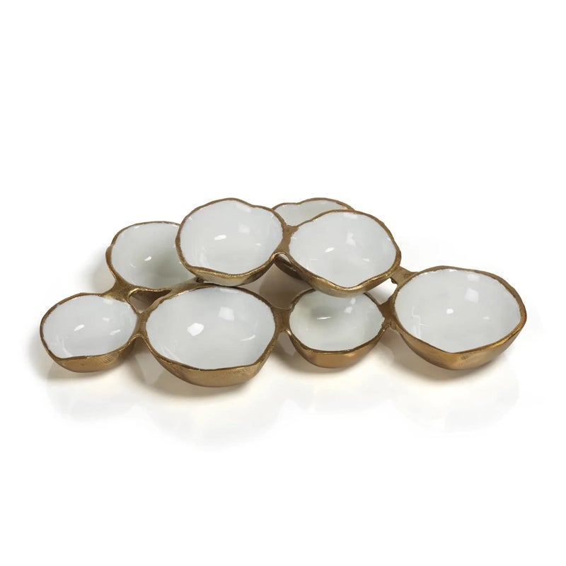 Zodax Cluster of 8 Round Serving Bowls Gold and White 12.75 in x 7.25 in x 2.25 in - Image 1