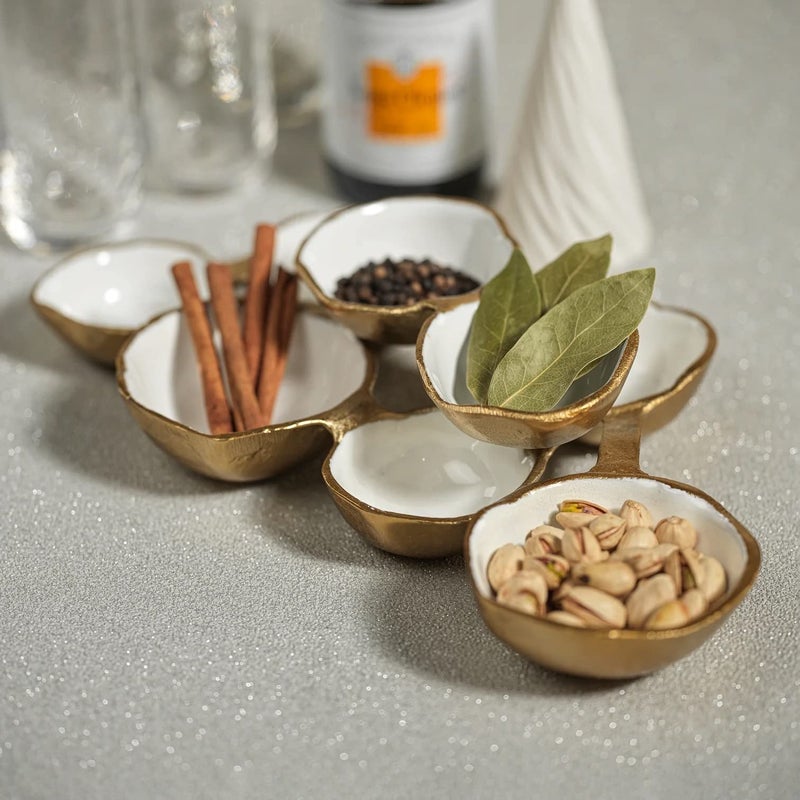 Zodax Cluster of 8 Round Serving Bowls Gold and White 12.75 in x 7.25 in x 2.25 in - Image 2