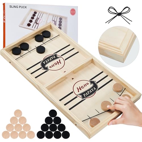 HELLO PAPAYA Fast Sling Puck Game Test Your Speed and Accuracy with This FastPaced Wooden Air Hockey Desktop Battle Board Game Guaranteed Fun Gifts for Family Night or Friends Party - Image 1