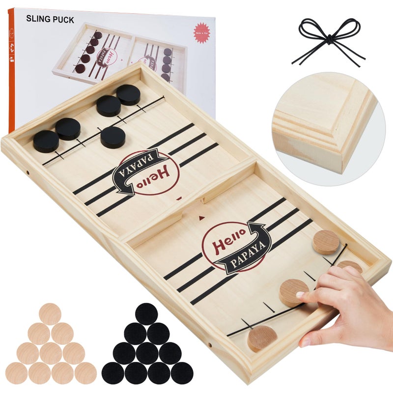 HELLO PAPAYA Fast Sling Puck Game Test Your Speed and Accuracy with This FastPaced Wooden Air Hockey Desktop Battle Board Game Guaranteed Fun Gifts for Family Night or Friends Party - Image 2