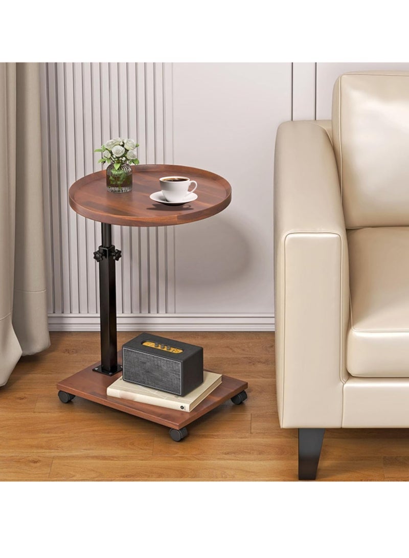 ECVV Versatile Sofa Side Table On Wheels Adjustment Wood Snacks Table Small Rolling Sofa Table Suitable for Homes Office | 65x40x40cm Brown - Image 3