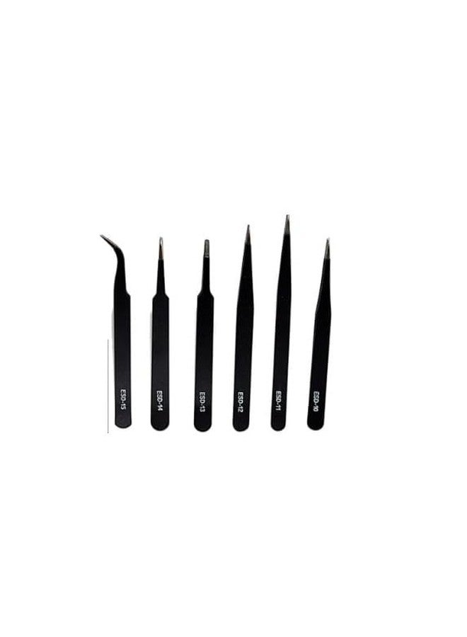 53 Arts 53ARTS Anti-Static Stainless Steel Plucker Tweezers for Electronics, Jewellery, Computer, Hair Removal and More - Tweezer Set -6 Pcs - Image 3