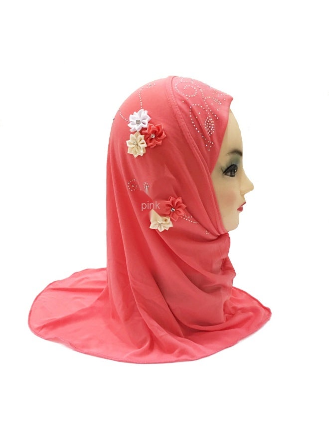 NIBEMINENT Little Girls Lovely Muslim Hijab with Flower Design, Soft One Piece Headscarf Anti-UV Islamic Turban Hijab for 2-6 Yrs - Image 1