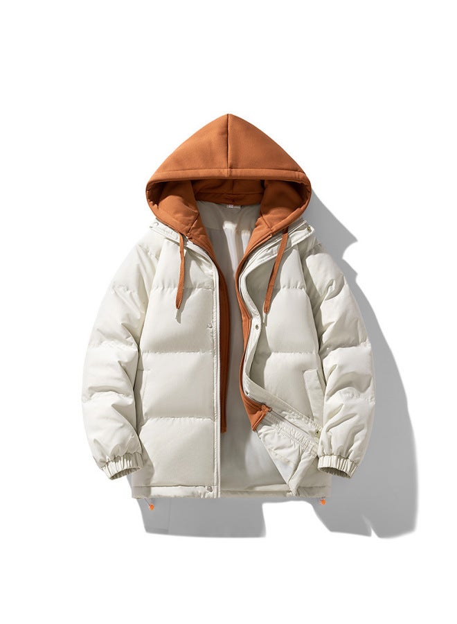 Winter Couple's Men's Cotton-padded Clothes Fake Two-piece Casual Jacket Loose Detachable Hooded Plus Size Women's Bread Suit