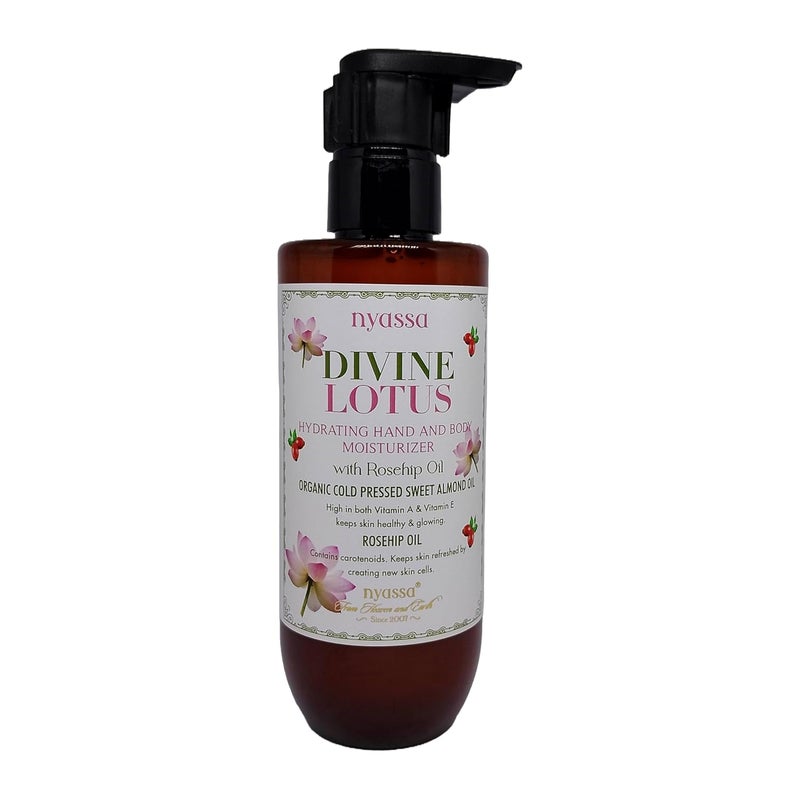 Nyassa Nyassa Divine Lotus Hydrating Hand and Body Moisturizer with Rosehip Oil Organic Sweet Almond Oil For skin healthy glowing No Parabens Sulphates Vegetarian Cruelty free 200ml  - Image 1