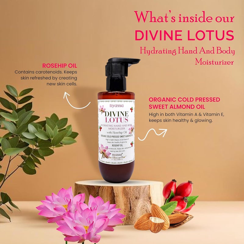 Nyassa Nyassa Divine Lotus Hydrating Hand and Body Moisturizer with Rosehip Oil Organic Sweet Almond Oil For skin healthy glowing No Parabens Sulphates Vegetarian Cruelty free 200ml  - Image 2