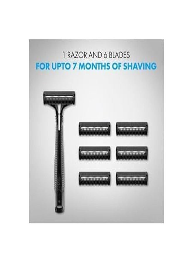 Alku Men's Shaving Kit with 1 Razor and 6 Replacement Blades, 7 Months Supply, Black - Image 1