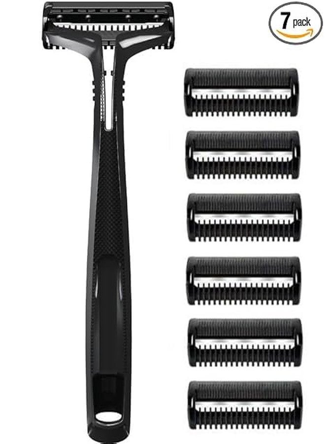 Alku Men's Shaving Kit with 1 Razor and 6 Replacement Blades, 7 Months Supply, Black - Image 2