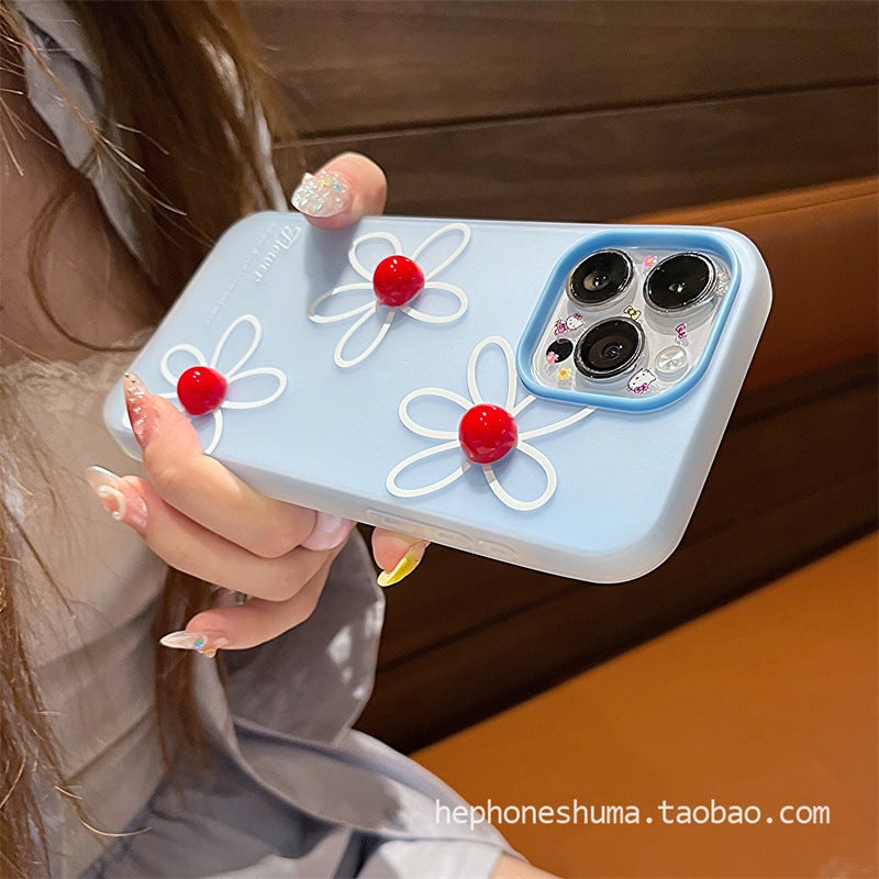 Three-dimensional round bead flower for iPhone15ProMax Apple 14promax mobile phone case blue frosted fruit 16 - Image 4