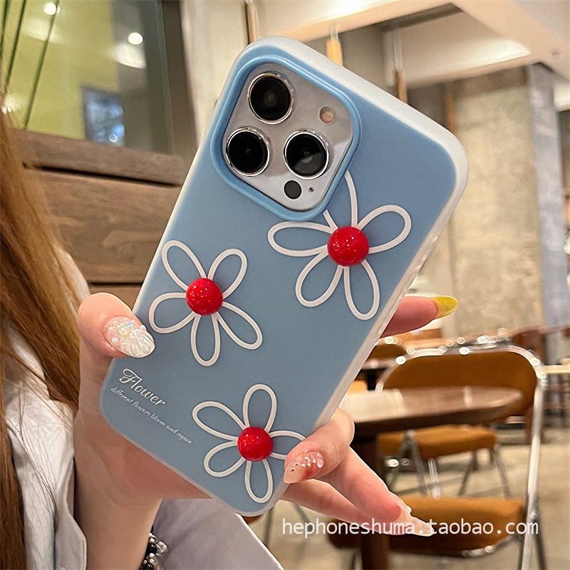 Three-dimensional round bead flower for iPhone15ProMax Apple 14promax mobile phone case blue frosted fruit 16 - Image 3