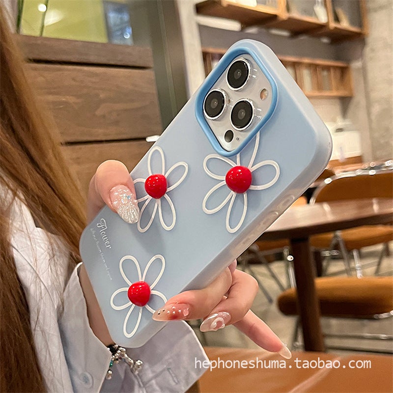 Three-dimensional round bead flower for iPhone15ProMax Apple 14promax mobile phone case blue frosted fruit 16 - Image 2