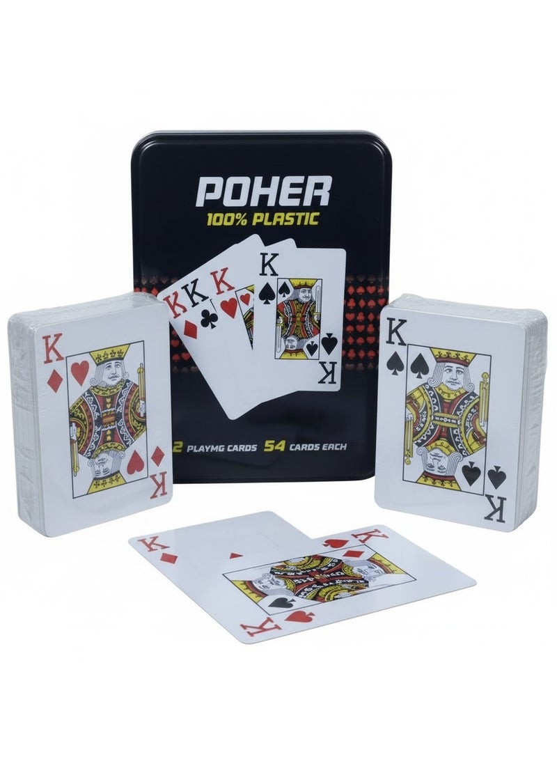 بوهر مجموعة أوراق لعب بوكر فاخرة، مصنوعة من البلاستيك بنسبة 100%، مع 108 أوراق (مجموعتان من 54 ورقة) - مجموعة أوراق لعب من مادة PVC مقاومة للماء، قابلة للغسل، مقاومة للتمزق، مناسبة لأمسيات اللعب، والسفر، والتخييم، والاستخدام الخارجي. - Image 1
