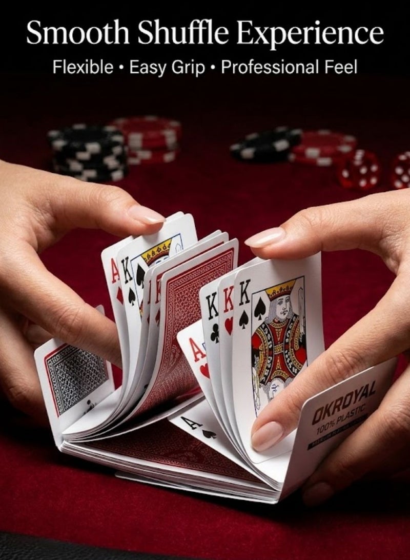 OKROYAL Premium 100% Plastic Poker Playing Cards Twin Pack – 108 Cards Total (2 Decks of 54) – Waterproof, Washable, Tear-Resistant PVC Casino-Grade Decks with Smooth Shuffle in Durable Metal Tin Case for Game Nights, Travel, Camping & Outdoor Use - Image 4