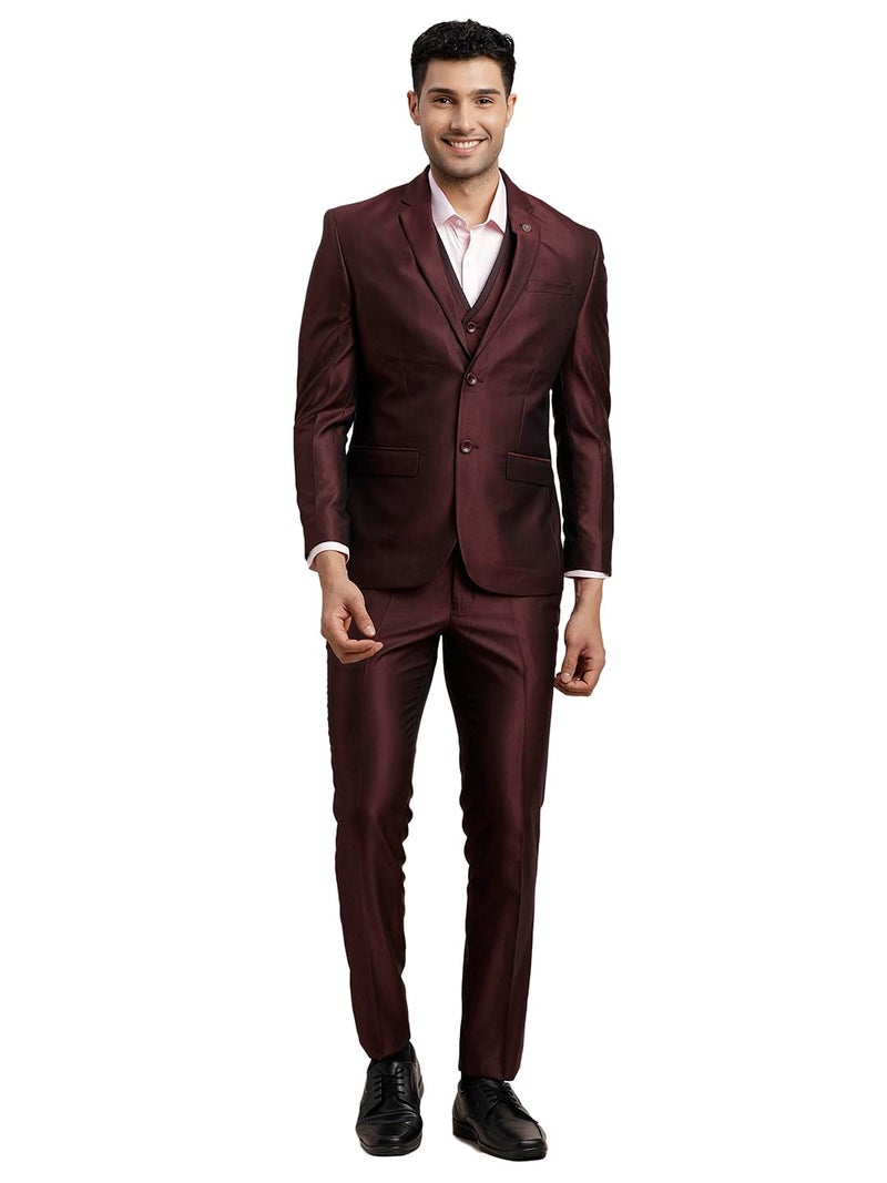 Turtle Men Poly-Viscose Dobby Print Slim Fit 3 Piece Suit Brown - Image 1