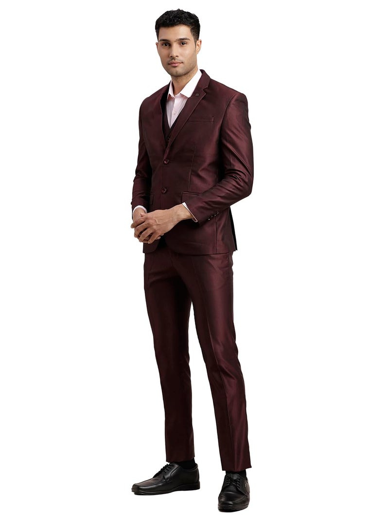 Turtle Men Poly-Viscose Dobby Print Slim Fit 3 Piece Suit Brown - Image 3