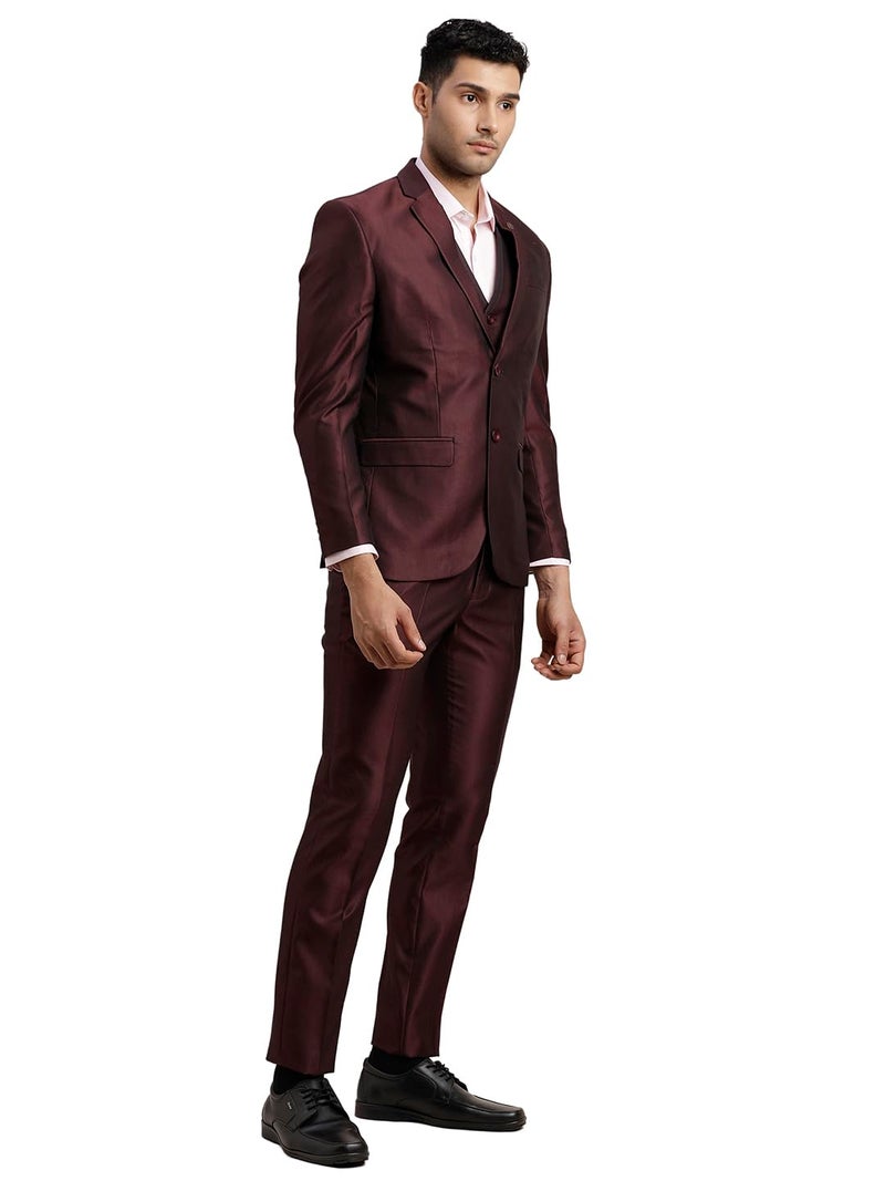 Turtle Men Poly-Viscose Dobby Print Slim Fit 3 Piece Suit Brown - Image 4