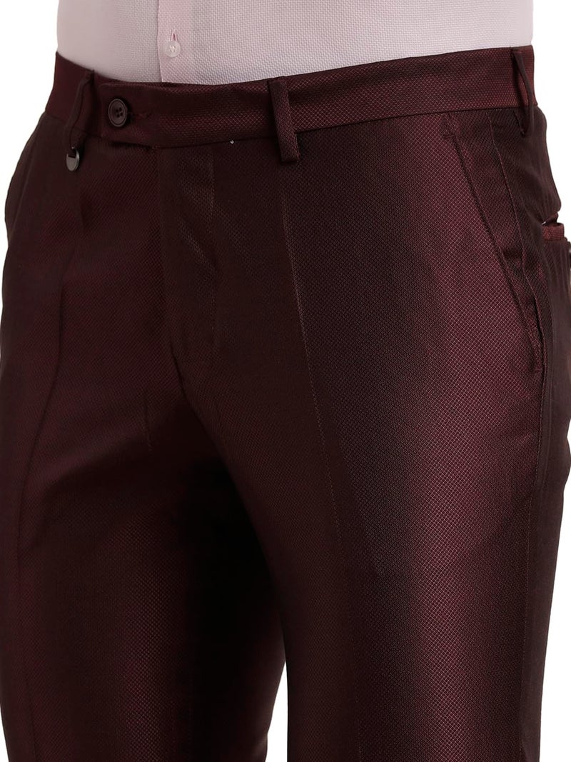 Turtle Men Poly-Viscose Dobby Print Slim Fit 3 Piece Suit Brown - Image 5