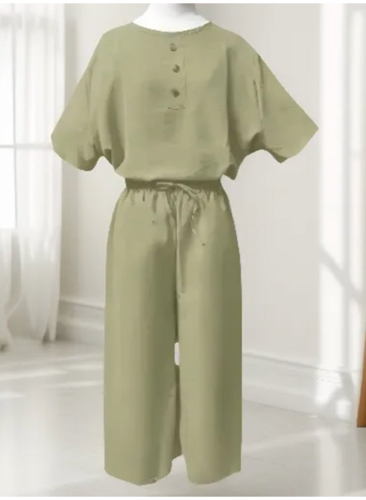 Women's Free Size 2 Piece Outfit Lounge Sets Summer Textured Batwing Sleeve Tops and Wide Leg Pant Set  - Image 1