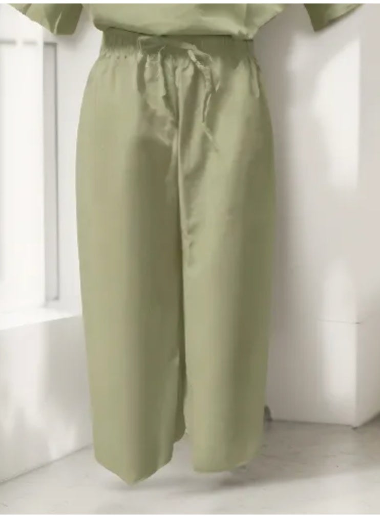 Women's Free Size 2 Piece Outfit Lounge Sets Summer Textured Batwing Sleeve Tops and Wide Leg Pant Set  - Image 3