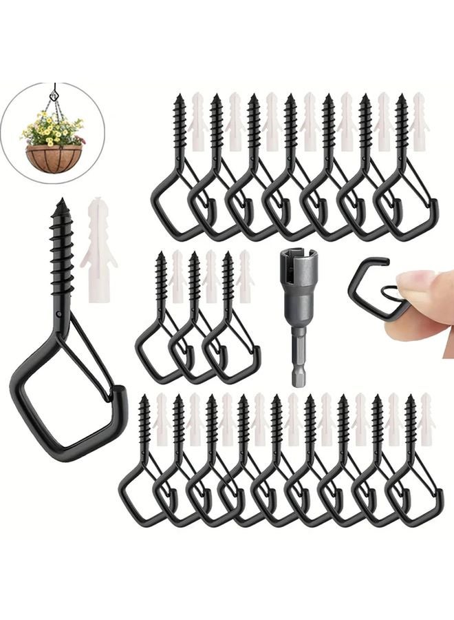 120pcs Heavy Duty Iron Screw Hooks With Safety Buckle Black Wall Mounted Outdoor String Lights - Image 2