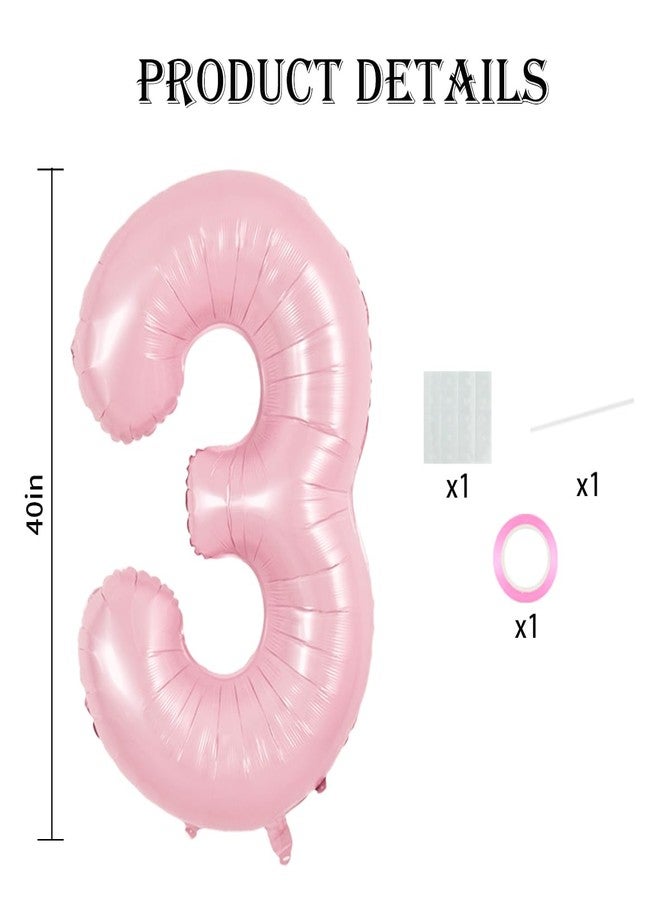 TONIFUL 40 Inch Pastel Pink Number 3 Balloon Balloon Big Pink Digital 3 Balloon for Girl's Birthday Party Wedding Bridal Shower Engagement Anniversary Photo Shoot Supplies - Image 2