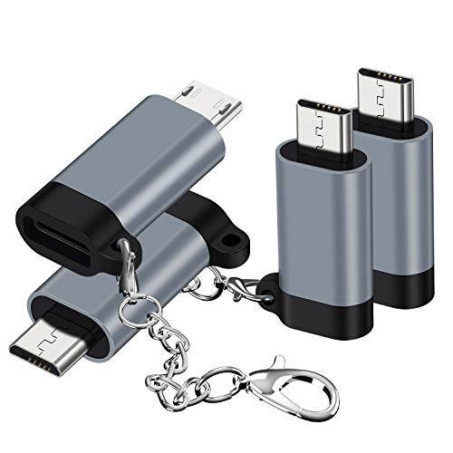 QianLink USB C to Micro USB Adapter, (4-Pack) Type C Female to Micro USB Male Convert Connector with Keychain Charge & Data Sync Compatible Samsung Galaxy S7/S7 Edge, Nexus 5/6 and Micro USB Devices(Grey) - Image 1