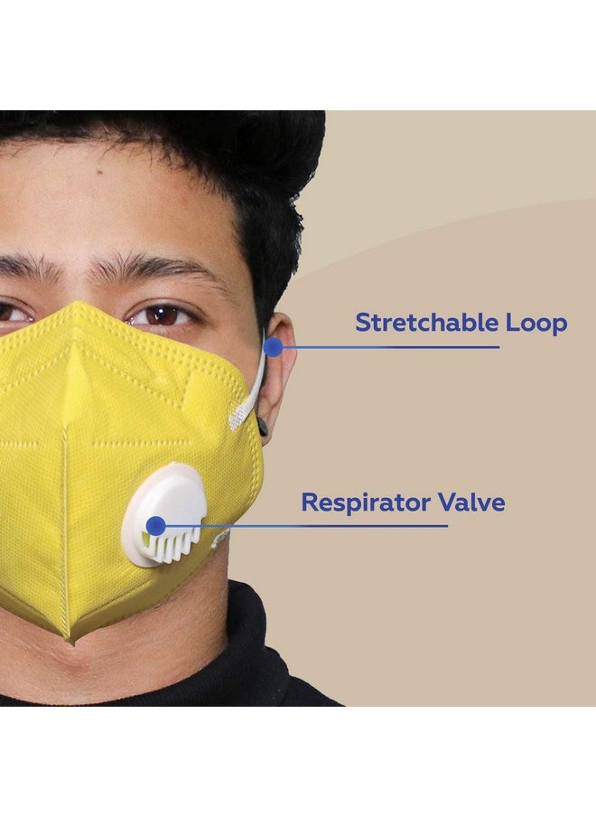 ORILEY Vn95 Sitra Approved 5 Layer Disposable Face Mask With Nose Pin Mouth Cover For Men & Women (Yellow 5 Pc)  - Image 3