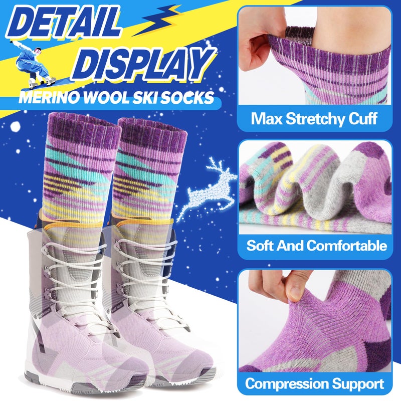 ANTSANG Kids Merino Wool Ski Socks for Boys Girls Teen Thermal Warm Thick Winter Hiking Knee High Socks Stocking Stuffers for Snowboarding Skiing(Assorted B,4-7 Y) - Image 5