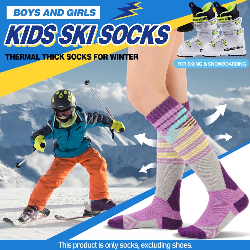 ANTSANG Kids Merino Wool Ski Socks for Boys Girls Teen Thermal Warm Thick Winter Hiking Knee High Socks Stocking Stuffers for Snowboarding Skiing(Assorted B,4-7 Y) - Image 2