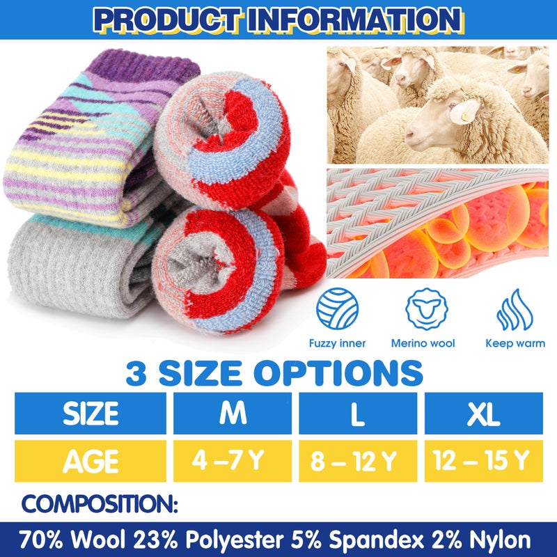 ANTSANG Kids Merino Wool Ski Socks for Boys Girls Teen Thermal Warm Thick Winter Hiking Knee High Socks Stocking Stuffers for Snowboarding Skiing(Assorted B,4-7 Y) - Image 3
