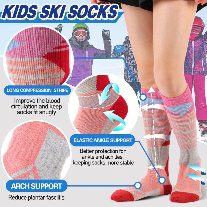 ANTSANG Kids Merino Wool Ski Socks for Boys Girls Teen Thermal Warm Thick Winter Hiking Knee High Socks Stocking Stuffers for Snowboarding Skiing(Assorted B,4-7 Y) - Image 4
