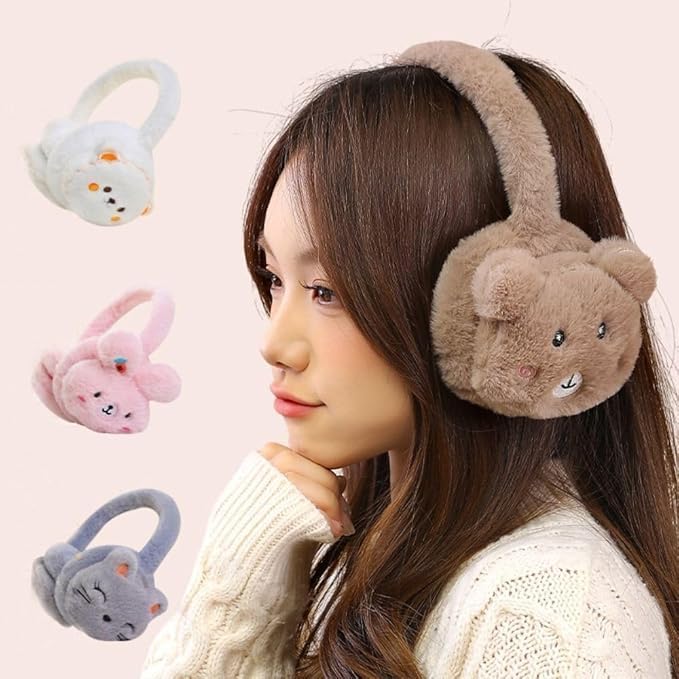 THE DDS STORE Rabbit Face 1 Cute Fluffy Ear Muff for Women Plush Earmuffs Kids Winter Earmuffs Girls Boys Cold Weather Ear Warmer (Grey) - Image 4